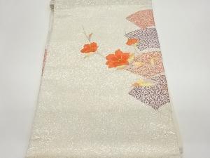 金彩扇に花・古典柄模様刺繍名古屋帯
